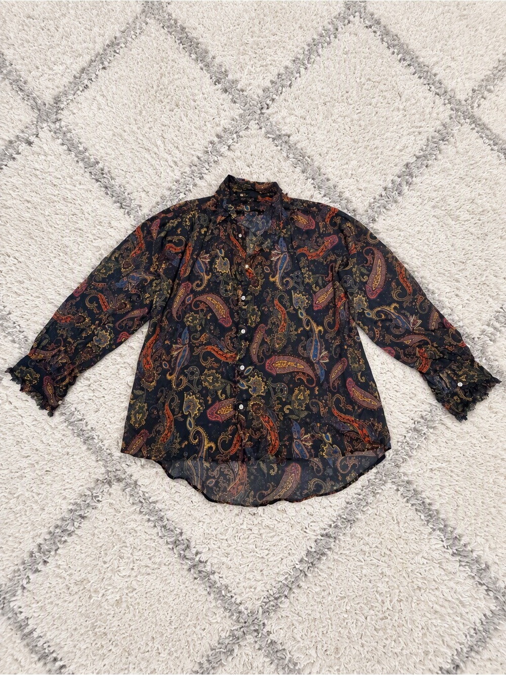 Maje Black Paisley Blouse with Multicolor Accents size 0